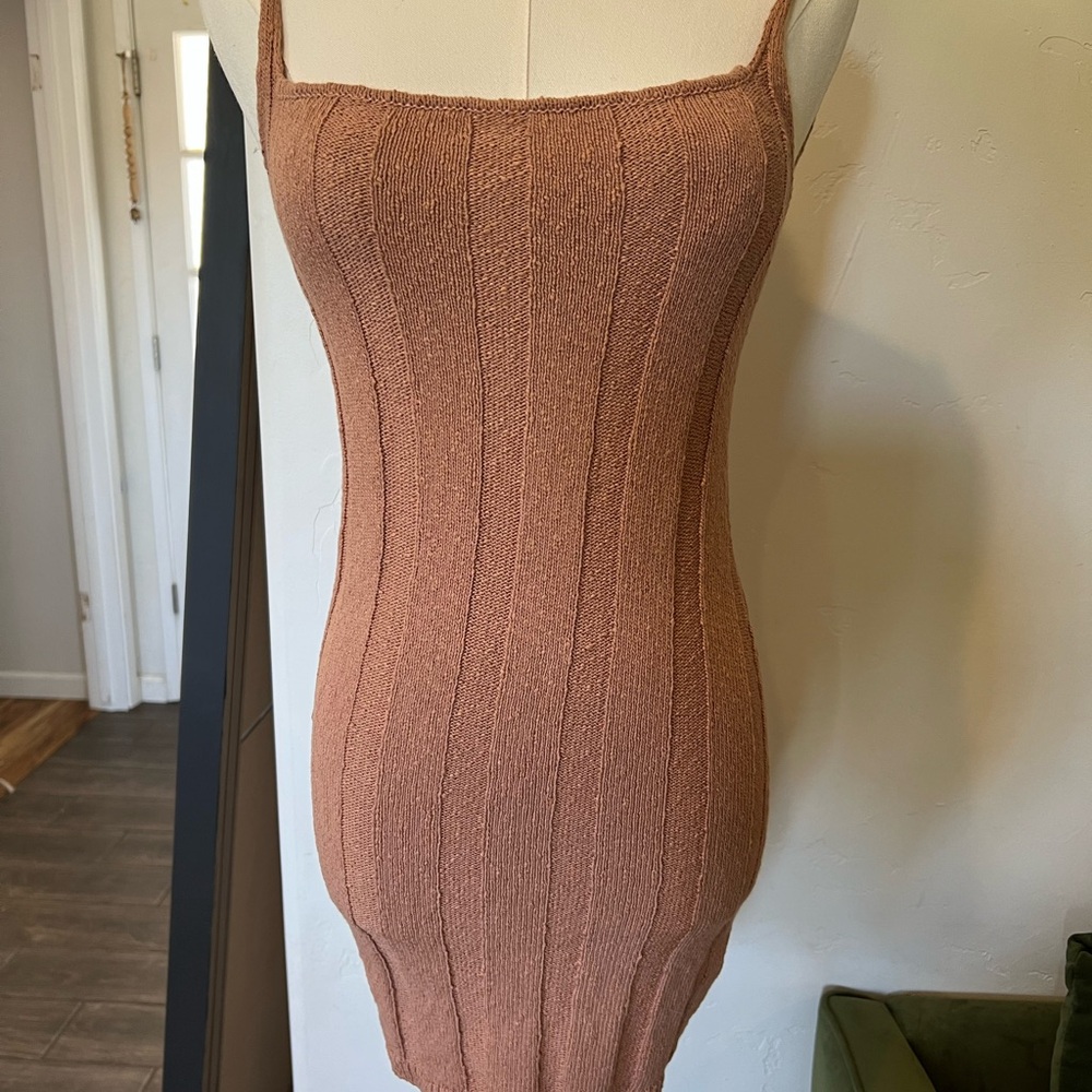 NWT Free People Ribbed Knit Dress in Tan